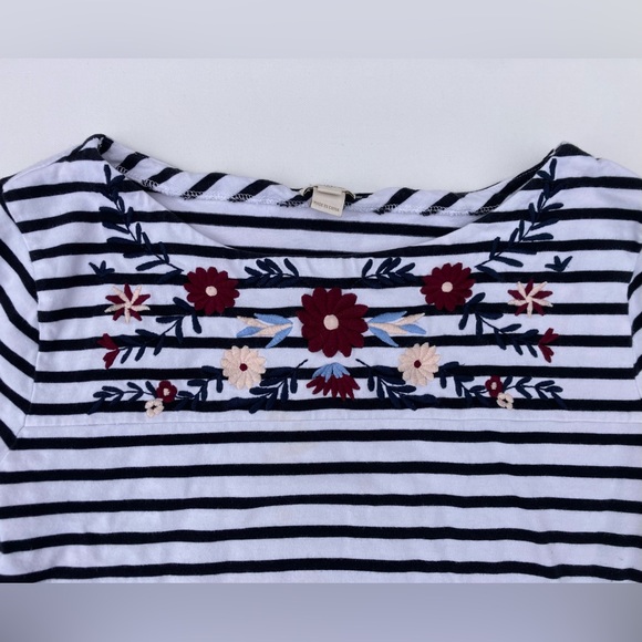J. Crew Floral Embroidered Striped Bell Sleeve Cotton Top - Picture 4 of 10